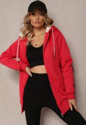 Czerwona Bluza ze Sztucznym Futerkiem i Kapturem oraz Kieszeniami Creactia. Czerwone bluzy damskie Renee, l, bez wzorów, z futra. Za 119.99 zł.