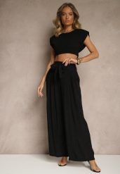 Czarne Wiskozowe Spodnie High Waist o Szerokim Kroju Aranisa. Czarne spodnie materiałowe damskie Renee, z aplikacjami, z jeansu. Za 59.99 zł.