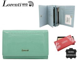 Portfel lakierowany Lorenti 76112-SH-RFID-14 miętowy. Zielone portfele damskie LORENTI, bez wzorów, z lakierowanej skóry. Za 121.99 zł.