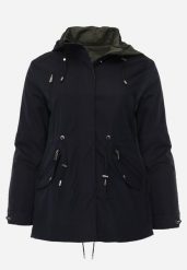 Granatowo-Zielona Dwustronna Kurtka Przejściowa w Stylu Parki z Kapturem Tidala. Niebieskie kurtki damskie Born2be, plus size, bez wzorów, z jeansu, z kapturem. Za 119.99 zł.