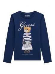 Guess Bluzka J5BI16 J1314 Granatowy Regular Fit. Niebieskie bluzki i koszule dziewczęce Guess, z aplikacjami, z bawełny, bez kołnierzyka, bez ramiączek. Za 119.99 zł.