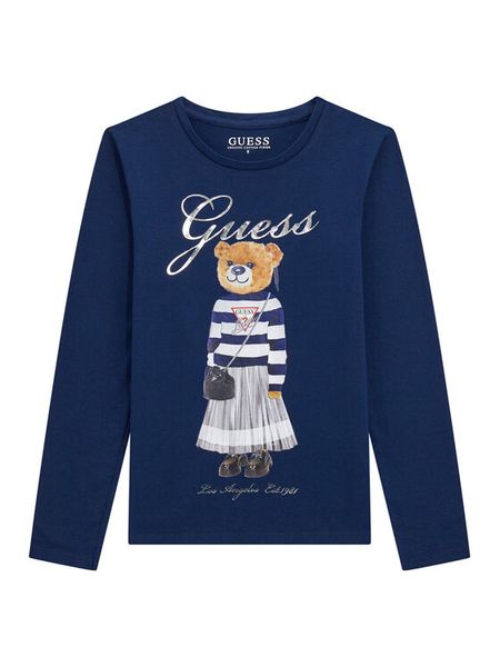 Guess Bluzka J5BI16 J1314 Granatowy Regular Fit. Niebieskie bluzki i koszule dziewczęce Guess, z aplikacjami, z bawełny, bez kołnierzyka, bez ramiączek. Za 79.99 zł.