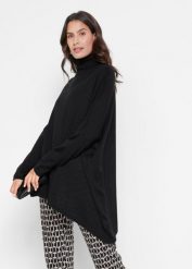 Sweter poncho z golfem i asymetryczną linią dołu. Czarne golfy damskie bonprix, z asymetrycznym kołnierzem. Za 139.99 zł.