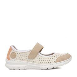 Półbuty Rieker. Półbuty damskie Rieker, bez wzorów, bez obcasa, na płaskiej podeszwie, bez zapięcia. Za 319.99 zł.