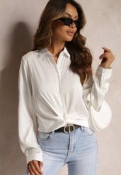 Biała Satynowa Koszula na Guziki Noccle. Białe koszule damskie Renee, xl, bez wzorów, z satyny, eleganckie, bez kołnierzyka, bez ramiączek. Za 49.99 zł.