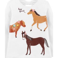 Koszulka w kolorze białym. Białe koszulki i t-shirty dziewczęce Carter's, z nadrukiem, z bawełny, z okrągłym kołnierzem, z długim rękawem. W wyprzedaży za 35.95 zł.