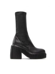 AGL Kozaki Tiggy Stretch 12038/22 Czarny. Czarne kozaki damskie AGL, ze skóry, bez obcasa, na słupku, bez zapięcia. Za 2,969.00 zł.