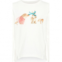 Koszulka "Sacute" w kolorze białym. Białe koszulki i t-shirty dziewczęce Name it Mini & Kids, z aplikacjami, z bawełny, z okrągłym kołnierzem, z długim rękawem. W wyprzedaży za 37.95 zł.