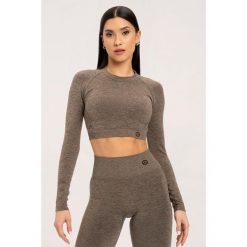 Koszulka fitness damska Gym Glamour z długim rękawem seamless. Szare koszulki damskie GYM GLAMOUR, l, bez wzorów, bez kołnierzyka, bez ramiączek. Za 149.99 zł.