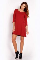 Bordo Sukienka Mini z Patkami Imitującymi Kieszenie. Czerwone sukienki damskie Lou-Lou, bez wzorów, z dzianiny, bez ramiączek. Za 159.00 zł.