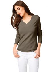 Heine Sweter w kolorze khaki rozmiar: 44. Brązowe swetry klasyczne damskie Heine, z bawełny, bez kołnierzyka. Za 74.63 zł.