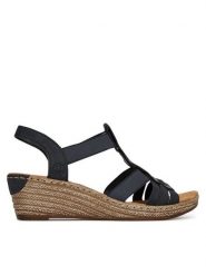Rieker Sandały 62436-14 Granatowy. Niebieskie sandały damskie Rieker, bez wzorów, z syntetyku, bez obcasa, na koturnie, bez zapięcia. Za 319.99 zł.