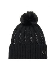 Guess Czapka AW5385 POL01 Czarny. Czarne czapki damskie Guess, na zimę, z aplikacjami, z materiału. Za 159.99 zł.