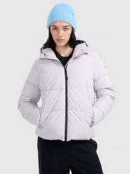 4F Kurtka puchowa z wypełnieniem syntetycznym damska - szara M. Szare kurtki damskie 4F, na zimę, m, bez wzorów, z puchu, bez kaptura. Za 399.99 zł.