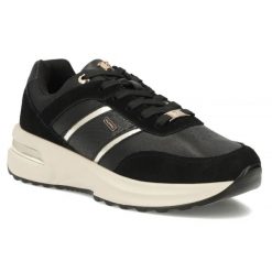 Skórzane półbuty damskie sneakersy czarne Filippo DP7772. Czarne półbuty damskie Filippo, bez wzorów, ze skóry, bez obcasa, bez zapięcia. Za 229.99 zł.