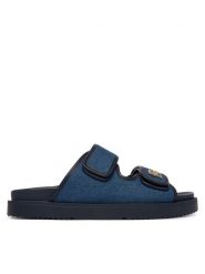 Tommy Hilfiger Klapki Double Strap Denim Sandal FW0FW09123 Niebieski. Niebieskie klapki damskie Tommy Hilfiger, bez wzorów, z denimu, bez obcasa, bez zapięcia. Za 489.99 zł.
