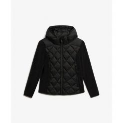 Damska kurtka z kapturem Superdry Heritage Storm. Czarne kurtki damskie Superdry, bez wzorów, z puchu, z kapturem. Za 576.80 zł.