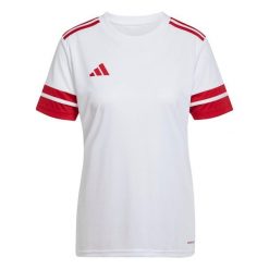 Koszulka damska adidas Squadra 25 Jersey. Białe bluzki damskie Adidas, bez wzorów, z jersey, sportowe, bez kołnierzyka, bez ramiączek. Za 73.99 zł.