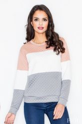 Szaro-biała Klasyczna Prosta Pikowana Bluza. Białe bluzy damskie Figl, l, bez wzorów, z elastanu, bez kaptura. Za 199.00 zł.
