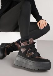 Czarno-Brązowe Botki Sneakersy Vices na Platformie w Stylu Y2K Gelira. Czarne obuwie sportowe damskie Renee, z jeansu, bez zapięcia. Za 149.99 zł.