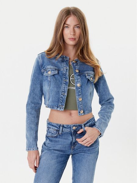 Guess Kurtka jeansowa W5YN53 D5QP2 Niebieski Regular Fit. Niebieskie kurtki damskie Guess, l, z aplikacjami, z bawełny, bez kaptura. Za 319.99 zł.