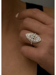 DIA DIAMONDS Pozłacany pierścionek z diamentami i szmaragdem rozmiar: 52. Zielone pierścionki damskie DIA DIAMONDS, z diamentem, pozłacane. Za 306.01 zł.