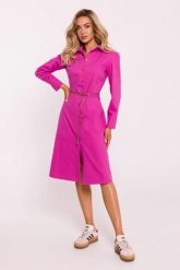 Koszulowa sukienka midi z długim rękawem różowa. Czerwone sukienki damskie MOE, bez wzorów, z bawełny, biznesowe, bez ramiączek. Za 349.00 zł.