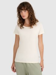 4F T-shirt regular z prążkowanej dzianiny damski - biały S. Białe t-shirty damskie 4F, s, bez wzorów, z bawełny, bez kołnierzyka. W wyprzedaży za 39.99 zł.