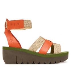 Sandały Fly London. Czerwone sandały damskie Fly London, bez wzorów, bez obcasa, na koturnie, bez zapięcia. Za 463.99 zł.