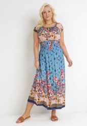 Niebieska Sukienka Maxi Hiszpanka z Gumkami w Talii z Bawełny Doreyana. Niebieskie sukienki damskie Born2be, bez wzorów, z bawełny, bez ramiączek. Za 99.99 zł.