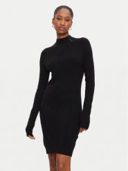 Fracomina Sukienka dzianinowa FR24WD5007K502R9 Czarny Slim Fit. Czarne sukienki damskie Fracomina, bez wzorów, z dzianiny, bez ramiączek. Za 249.99 zł.