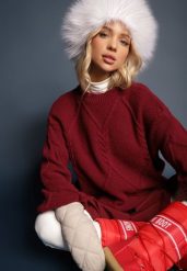 Bordowy Sweter z Ozdobnym Tłoczeniem i Ściągaczami Temariel. Czerwone swetry klasyczne damskie Renee, z jeansu, bez kołnierzyka. Za 79.99 zł.