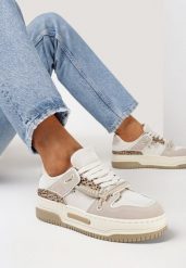 Beżowe Sneakersy na Platformie z Ozdobnym Sznurowaniem Awidea. Brązowe obuwie sportowe casual damskie Born2be, z jeansu, bez zapięcia. Za 89.99 zł.