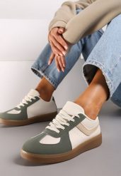 Zielone Sneakersy na Grubej Podeszwie z Ozdobnymi Wstawkami Galivia. Brązowe obuwie sportowe damskie Born2be, z jeansu, bez zapięcia. Za 79.99 zł.