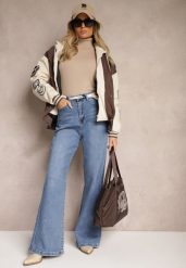 Niebieskie Jeansy High Waist z Szerokimi Nogawkami i Ozdobną Nerką Stilla. Niebieskie jeansy damskie Renee, bez wzorów, z jeansu. Za 59.99 zł.