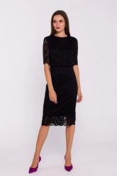 Sukienka koronkowa czarna elegancka ołówkowa dwuczęściowa. Czarne sukienki damskie Stylove, bez wzorów, z koronki, eleganckie, bez ramiączek. Za 509.00 zł.