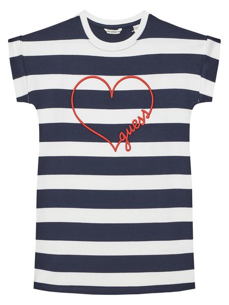 Guess Sukienka codzienna J5GK33 KBOR4 Granatowy Regular Fit. Niebieskie sukienki dziewczęce Guess, z aplikacjami, z bawełny, bez ramiączek, proste. Za 99.99 zł.