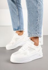 Białe Sneakersy na Grubej Podeszwie Zdobione Brokatem Deorianis. Białe obuwie sportowe damskie Born2be, z jeansu, bez zapięcia. Za 89.99 zł.