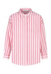 Koszula w paski z lnem K-VEHI. Czerwone koszule damskie Volcano, na lato, xxl, bez wzorów, ze lnu, bez kołnierzyka, bez ramiączek. Za 119.99 zł.