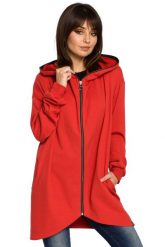 Czerwona Bluza Asymetryczna z Kapturem. Czerwone bluzy damskie MOE, l, bez wzorów, z bawełny, z kapturem. Za 269.90 zł.