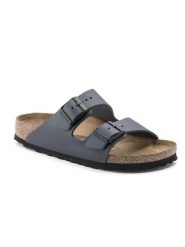 Birkenstock Skórzane klapki "Arizona" w kolorze granatowym rozmiar: 41. Niebieskie klapki damskie Birkenstock, bez wzorów, bez obcasa, bez zapięcia. Za 399.71 zł.