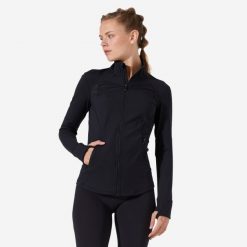 Bluza na zamek damska Domyos fitness 900 training. Czarne bluzy damskie DOMYOS, l, bez wzorów, z materiału, bez kaptura. Za 169.99 zł.