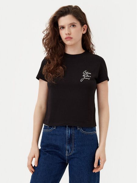 Calvin Klein Jeans T-Shirt Script Institutional J20J224984 Czarny Slim Fit. Czarne t-shirty damskie Calvin Klein Jeans, xs, bez wzorów, z bawełny, bez kołnierzyka. Za 129.99 zł.