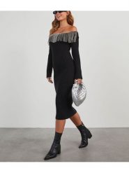 Milan Kiss Sukienka dzianinowa w kolorze czarnym rozmiar: M. Czarne sukienki damskie Milan Kiss, bez wzorów, z dzianiny, bez ramiączek. Za 165.99 zł.