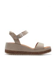 Clarks Skórzane sandały "Kassanda" w kolorze szarym na obcasie rozmiar: 39. Szare sandały damskie Clarks, bez wzorów, z otwartym noskiem, bez obcasa, na koturnie, bez zapięcia. Za 259.13 zł.