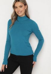 Niebieski Klasyczny Półgolf z Domieszką Kaszmiru Zailena. Niebieskie swetry klasyczne damskie Born2be, z jeansu, bez kołnierzyka. Za 64.99 zł.