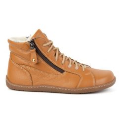 Olivier Damskie minimalistyczne buty skórzane zimowe barefoot 1261 rude pomarańczowe. Brązowe botki damskie na zimę, ze skóry, bez obcasa, bez zapięcia. Za 559.87 zł.