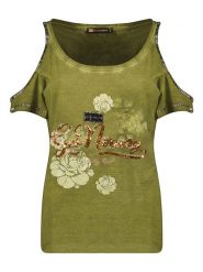 Geographical Norway Koszulka w kolorze khaki rozmiar: XL. Brązowe bluzki damskie Geographical Norway, xl, bez wzorów, bez kołnierzyka, bez ramiączek. Za 48.28 zł.