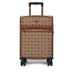 Walizka kabinowa Guess. Brązowe walizki Guess, z aplikacjami. Za 829.99 zł.