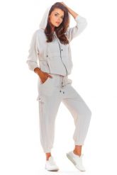 Beżowa Bluza na Zamek z Kapturem. Brązowe bluzy damskie Awama, l, bez wzorów, z elastanu, z kapturem. Za 222.90 zł.